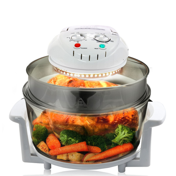 MegaChef Multipurpose Countertop 14.25 Inch Halogen Oven Air Fryer/Rotisserie/Roaster in White D970-MCAI-850W