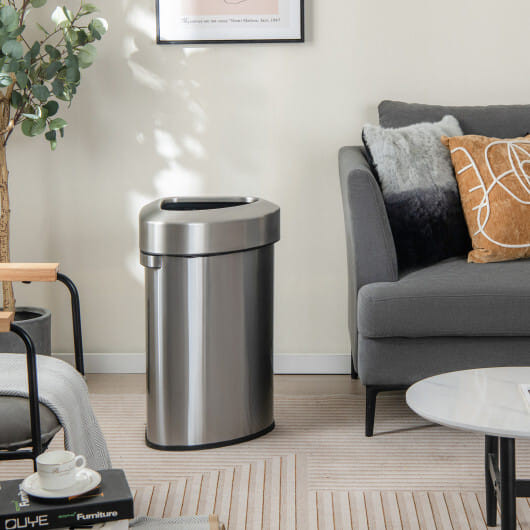 60L Stainless Corner Steel Trash Bin with Lid and Anti-slip Bottom-Silver B593-GY10015