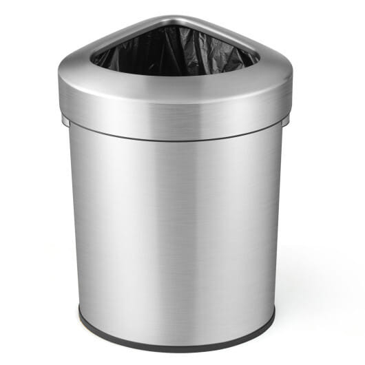 60L Stainless Corner Steel Trash Bin with Lid and Anti-slip Bottom-Silver B593-GY10015