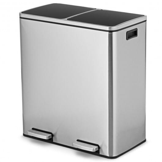 16 Gallon Dual Step Trash Can Recycling Double Bucket Pedal-Silver - Color: Silver D681-HW61442
