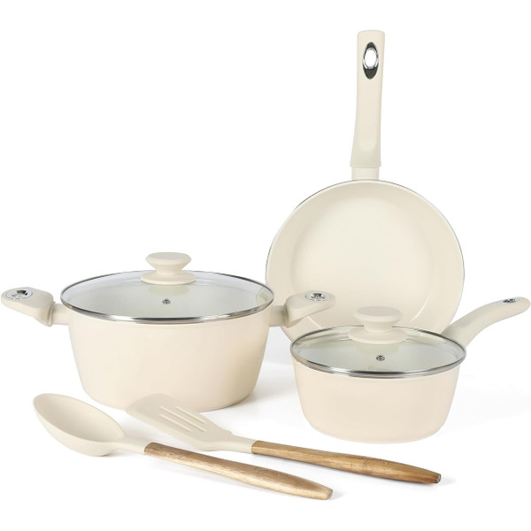 Gibson Home Plaza Cafe 7 Piece Forged Aluminum Cookware Set in Linen D970-138508.07