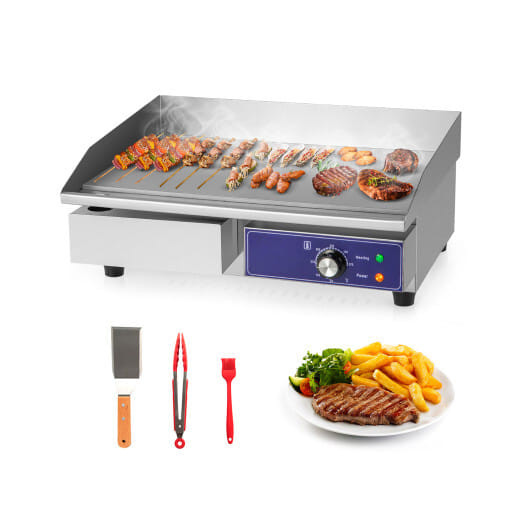 22 Inch Countertop Electric Griddle 2000W 110V Commercial Stainless Steel Grill-Silver B593-FP10826US
