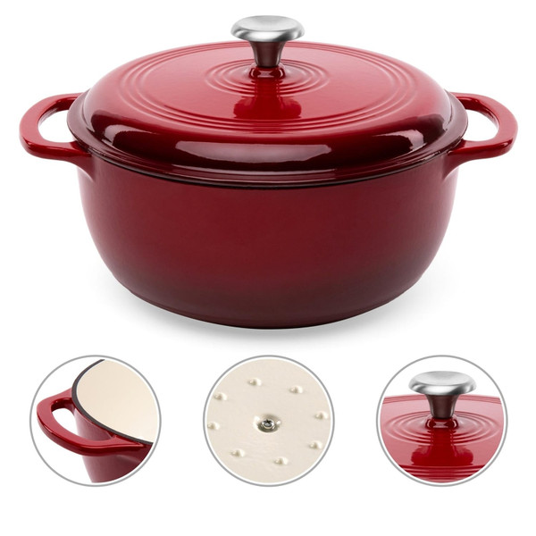 6 Quart Large Red Enamel Cast-Iron Dutch Oven Kitchen Cookware Q280-REQS6788