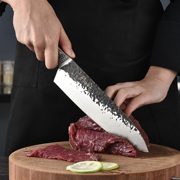 Creative Color Wood Steel Head Handle Forged Hammered Slicing Knife Q119-CJCJ1159817