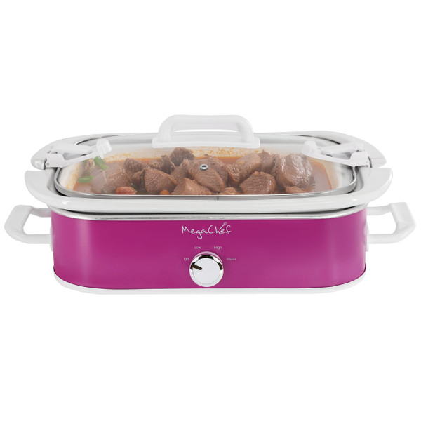 MegaChef 3.5 Quart Casserole Slow Cooker with 3 Temperature Settings in Purple D970-MGSL-5000-P