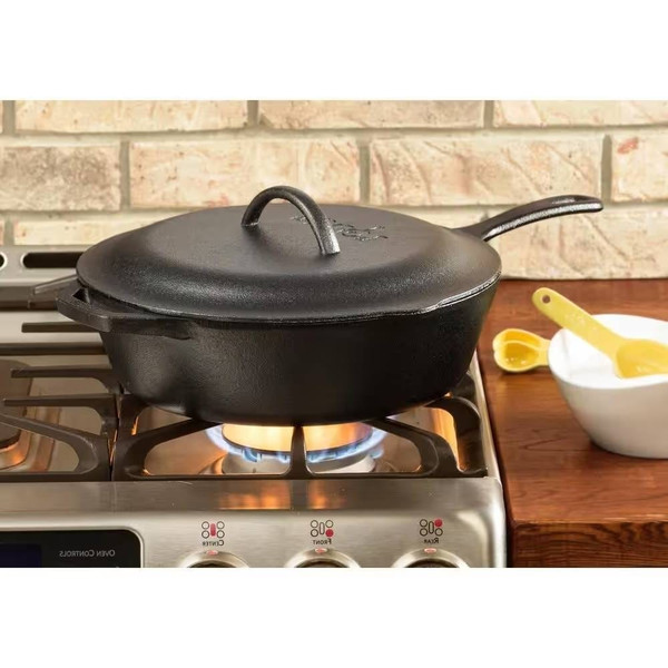 12-inch Round Cast Iron Deep Skillet with Lid Pre-Seasoned and Made in the USA Q280-LTICDSBL59837125