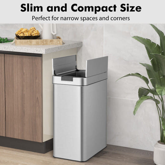 13.2 Gal Slim Kitchen Trash Can with Wing Lids and Stainless Steel Frame - Color: Silver D681-GY10021SL