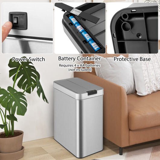 13.2 Gal Slim Kitchen Trash Can with Wing Lids and Stainless Steel Frame - Color: Silver D681-GY10021SL