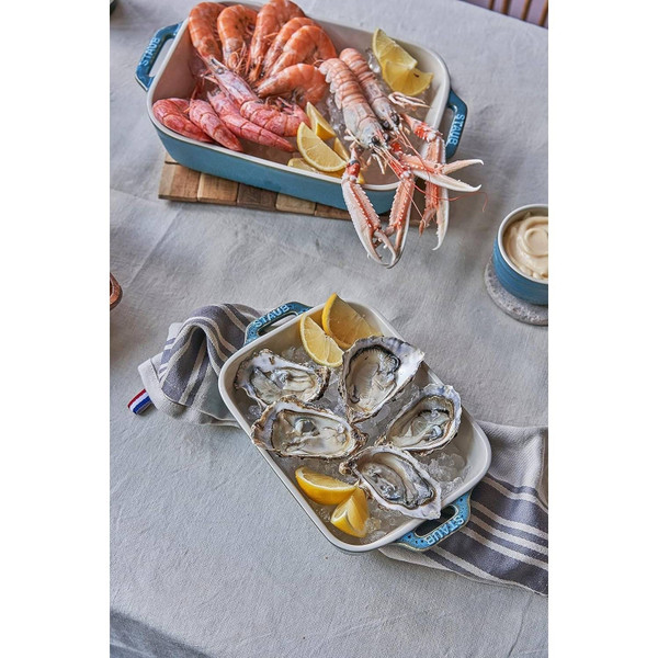 Set of 2 - Ceramic Stoneware Baking Dish Set in Blue Green Turquoise Ivory Q280-CRBDST46925817