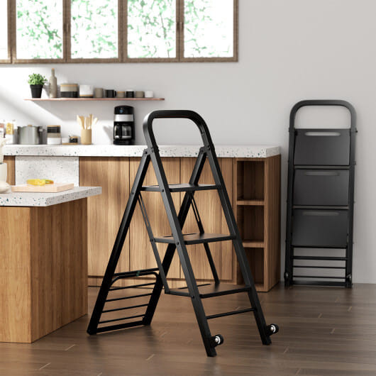 2 in 1 Hand Truck and Ladder Combo with Rubber Wheels and Handle - Color: Black D681-TH10082DK