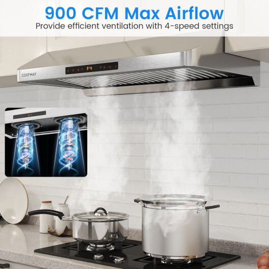 36 Inch Under Cabinet Range Hood 900 CFM Kitchen Stove Vent with Oil Collector-Silver - Color: Silv D681-FP10777US-SL