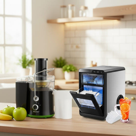 Countertop Nugget Ice Maker and Powerful Fruit Vegetable Juicer Combo for Refreshing Beverages D681-B-ES10547+EP23783US
