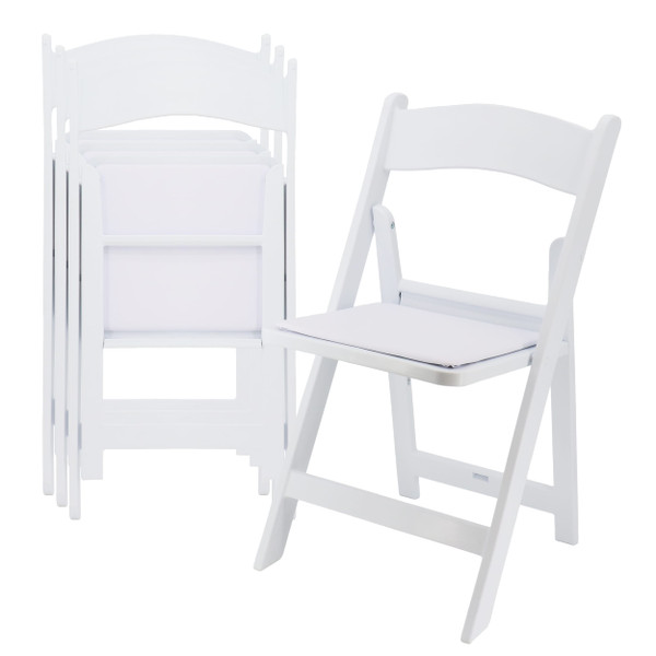 Elama 4 Piece Plastic Folding Resin Chair in White with Removable Seat Pad D970-ELM-L001W