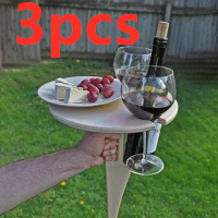 Color: Beige 3pcs - Portable Wine Table With Folding Round Table, Mini Wooden Picnic Table, Easy To Q119-CJCJ108841103CX