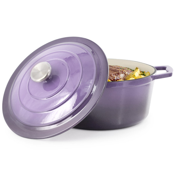MegaChef 5 Quarts Round Enameled Cast Iron Casserole with Lid in Gradient Purple D970-MG-CR25AP