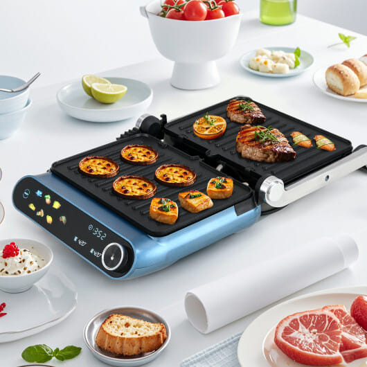 1200W Panini Press Grill with LED Display and 7 Grilling Modes-Blue - Color: Blue D681-ES10373US-BL
