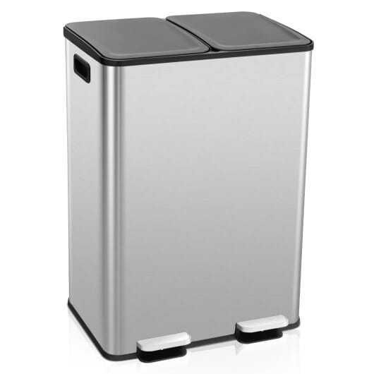 2 x 8 Gal Dual Compartment Trash Can-Silver B593-GY10008