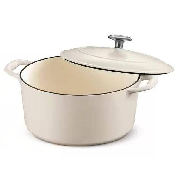 Round 5.5 Quart White Beige Enameled Oven Safe Cast Iron Dutch Oven with Lid Q280-MWDELR63917582
