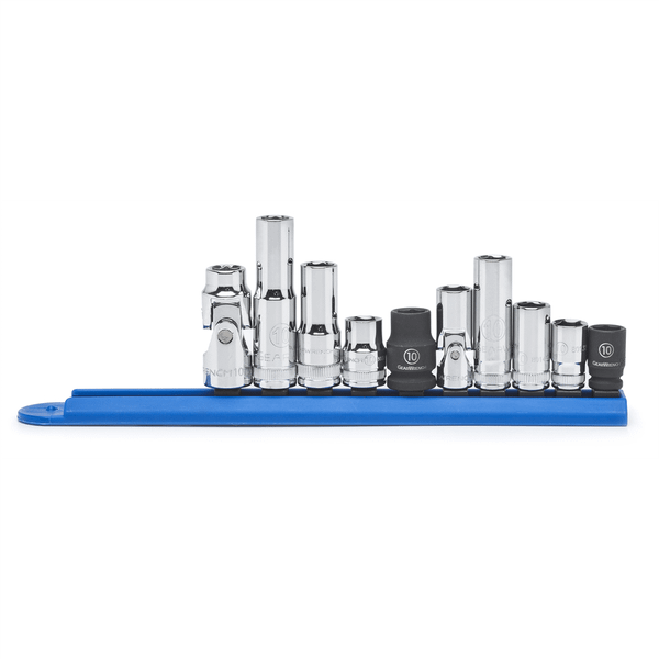 GearWrench 10 Piece 1/4 Inch & 3/8 Inch Drive 6 Point 10mm Socket Set T398-KDT80319