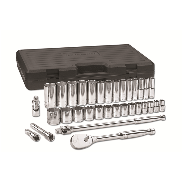 GearWrench 33 Piece 1/2 Inch Drive 6 Point Standard & Deep SAE Mechanics Tool Set T398-KDT80715