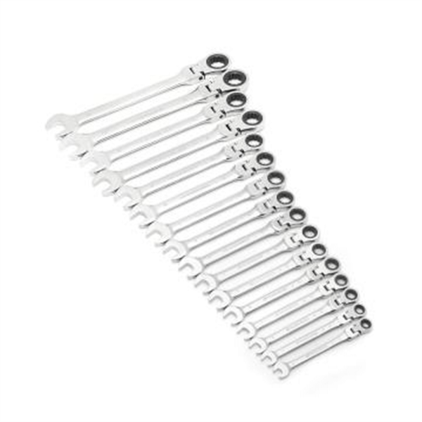 GearWrench 16 Piece 72-Tooth 12 Point Flex Head Ratcheting Combination Metric Wrench Set T398-KDT9902D