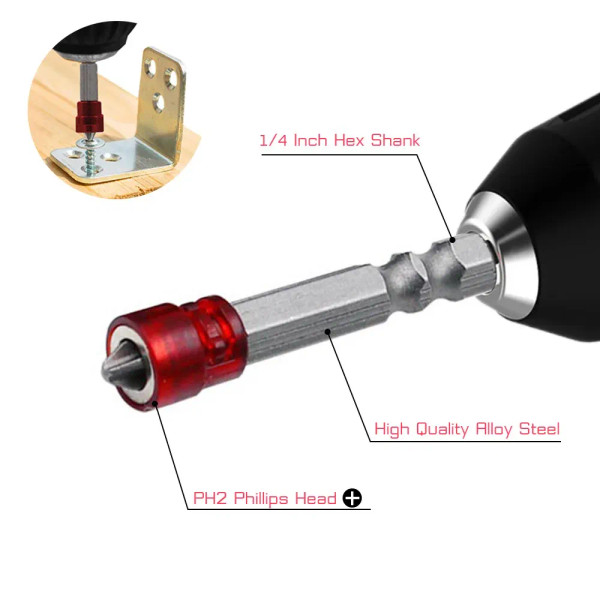 Color: Gold - Magnetic Screwdriver Bit PH2 Cross-head 1/4 Inch Hex Shank Screwdriver Holder Ring fo F640-12000033859850884