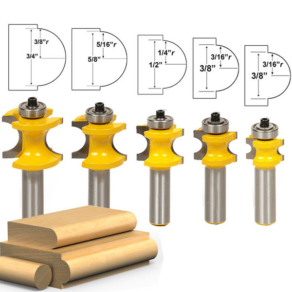 Color: 5pcs set - 1-5Pc Bullnose Router Bit Set C3 Hartmetall 1/2 "Schaft 12mm Schaft Holzbearbeitu Q119-CJJZGJSD02099-5pcs set