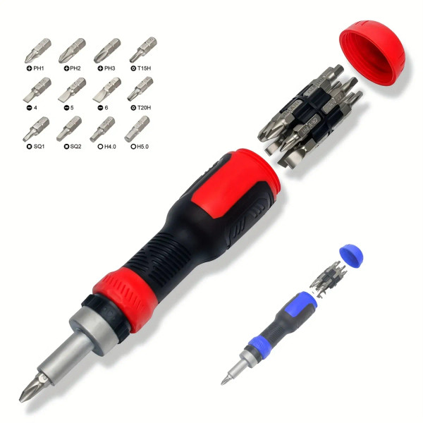 Color: Red, Ships From: CHINA - 13-in-1 Ratchet Screwdriver Set with Torx Safety, Flat Head, Philli F640-12000043073846512