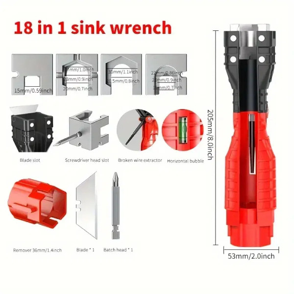 Color: Black - 24/18/8 Multifunction Faucet and Sink Installer Tool Faucet Wrench Tool Plumbing Too F640-12000036877348551