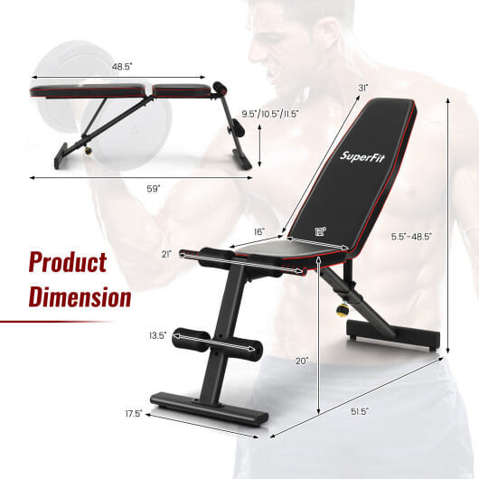 Adjustable Weight Bench Strength Training Bench for Full Body Workout - Color: Black D681-FH10063DK