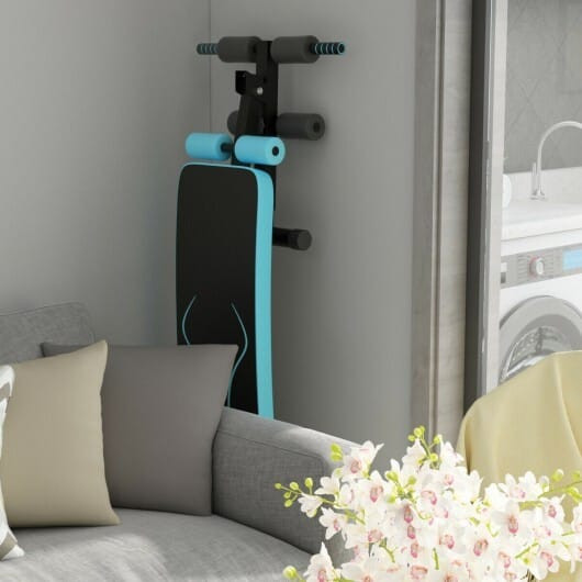 Folding Weight Bench Adjustable Sit-up Board Workout Slant Bench-Blue - Color: Blue D681-SP37043BL