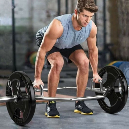 56 Inch Olympic Hexagon Deadlift Trap Bar with Folding Grips Powerlifting-Sliver - Color: Silver D681-SP37185SL