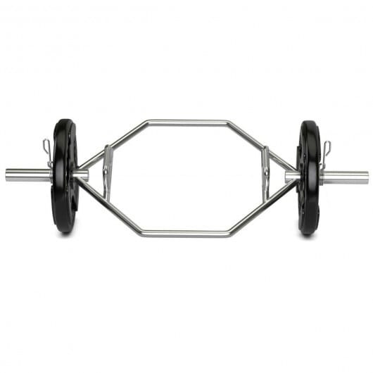 56 Inch Olympic Hexagon Deadlift Trap Bar with Folding Grips Powerlifting-Sliver - Color: Silver D681-SP37185SL