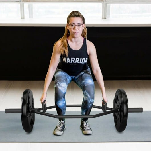 56 Inch Olympic Hexagon Deadlift Trap Bar with Folding Grips Powerlifting-Black - Color: Black D681-SP37185BK