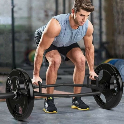 56 Inch Olympic Hexagon Deadlift Trap Bar with Folding Grips Powerlifting-Black - Color: Black D681-SP37185BK