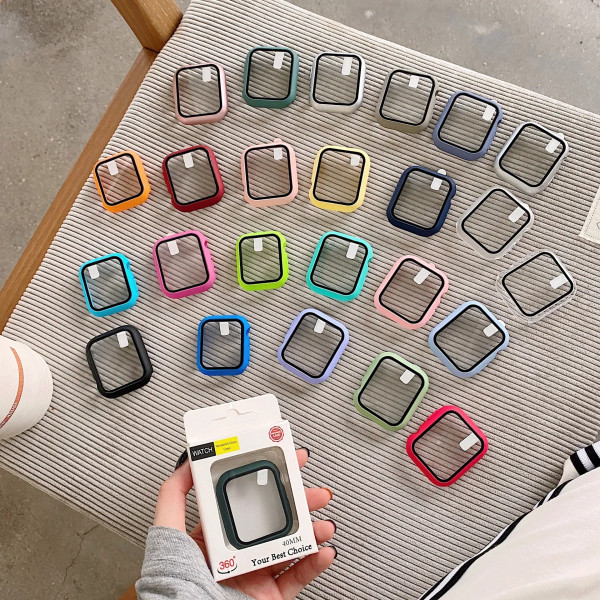 Dial Diameter: 4 - 6.9 Inches, Color: silver - Tempered Glass+cover For Apple Watch 9 8 41mm 45mm 4 F640-12000038950416855