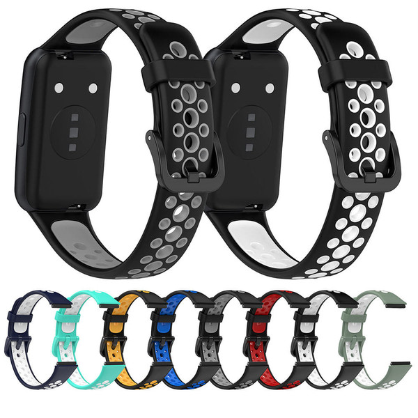 Two-color Watch Strap Soft Breathable Contrast Color Replacement Watchband Compatible For Huawei Ba K484-FQZCO_H4MERAPU