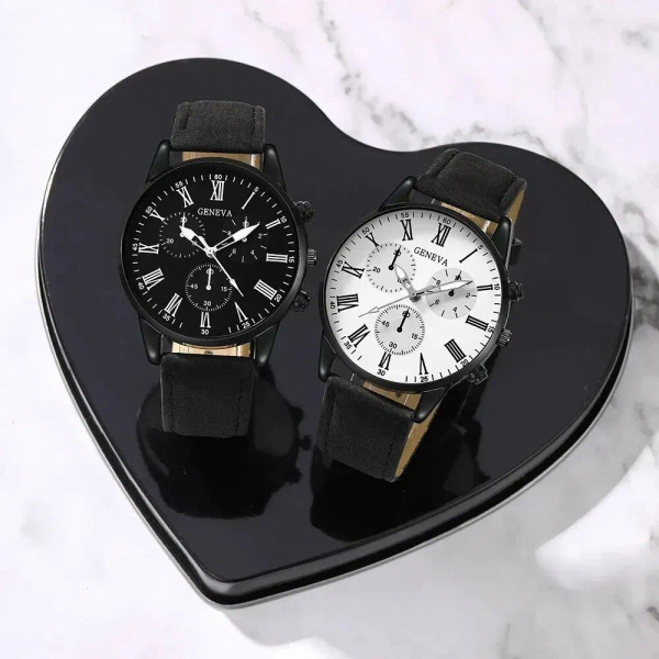 Color: Rose - 2PCS Set Couple Fashion Casual Leather Watches Ladies Simple Dial Quartz Wristwatches F640-12000044831032609
