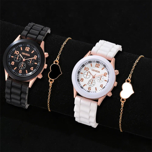 Color: Rose - 2PCS Set Couple Fashion Casual Leather Watches Ladies Simple Dial Quartz Wristwatches F640-12000044831032609