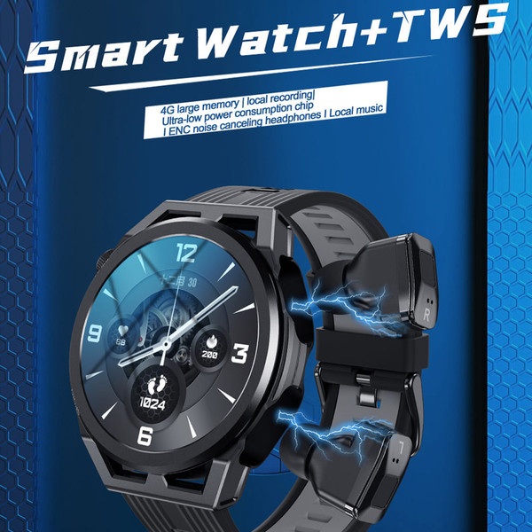 N18 2-in-1 Smart Watch with Earbuds Fitness Tracker Heart Rate Blood Pressure Sleep Monitor Black K484-PEL_0QTO6DAC