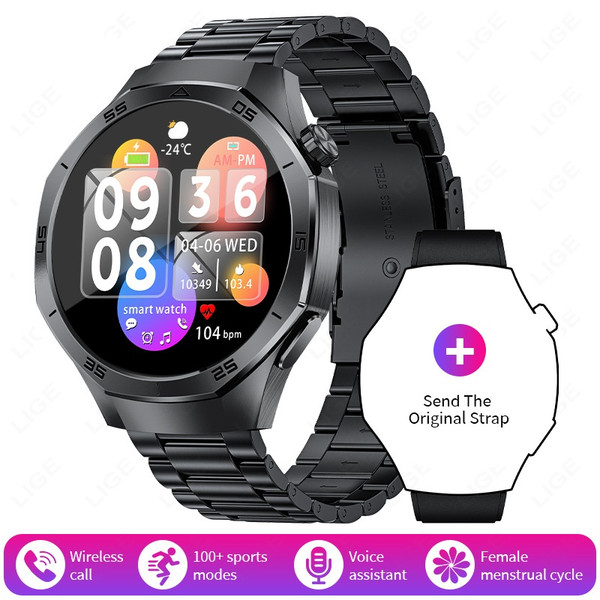 color: Black, style: Steel Style - Smart Watch Movement Track Bluetooth Calling Sport Mode Heart Ra Q119-CJJX256810804DW