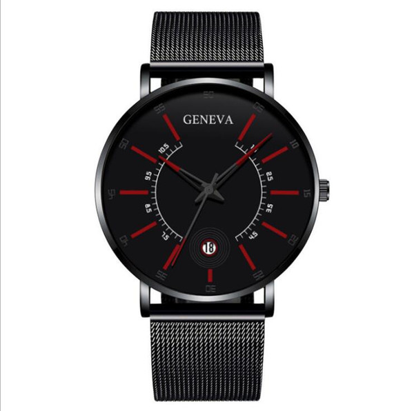 Color: Black red - Fashion men's business watch quartz watch classic creative calendar watch Q119-CJZBNSSY01173-Black red