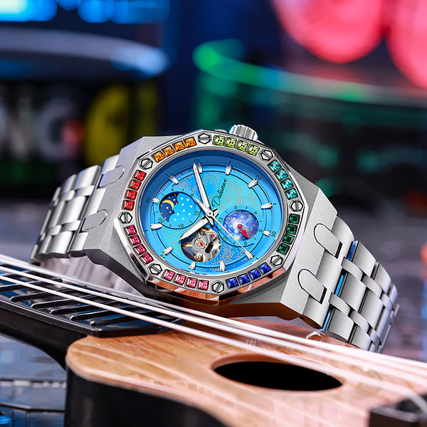 Color: 6030F Steel Belt Light Blue - Waterproof Luminous Mechanical Watch For Men Starry Sky Series Q119-CJJX263934202BY