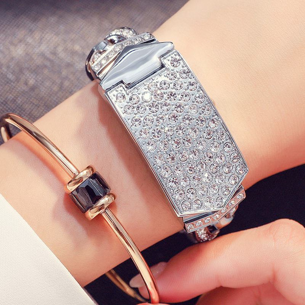 Color: White - Ladies Bracelet Watch with Full Diamond Flip Cover Q119-CJZBNSLX00886-White