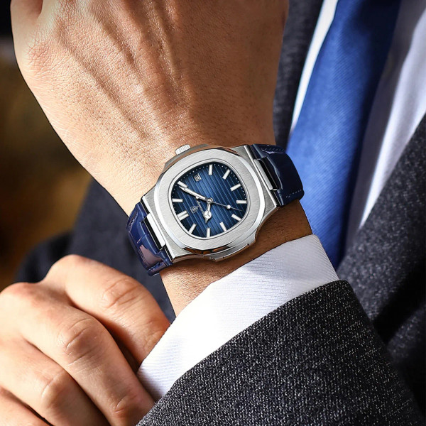 Color: grey - POEDAGAR Luxury Man Wristwatch Waterproof Luminous Date Leather Men's Watches Sports  F640-12000034899663406