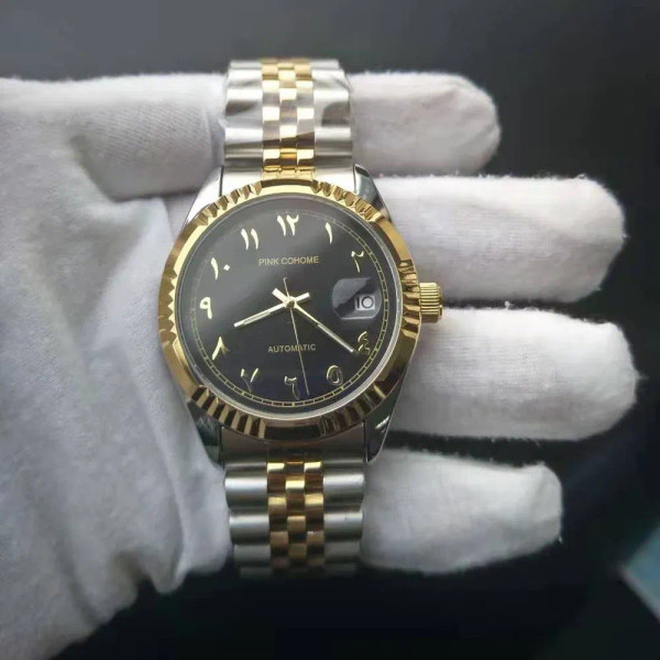 Color: Silver - Luxury Steel Arabic Numbers Watches Automatic Movement Urdu Numerals Mechanical Wri F640-12000018656090757