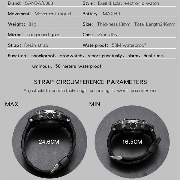 SANDA Men Sports Quartz Wrist Watch Fashion Luxury S Shockproof 50m Waterproof Luminous Alarm Watch K484-PEL_0MHYI0O0