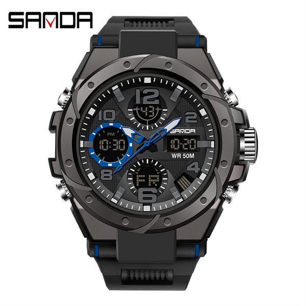 SANDA Men Sports Quartz Wrist Watch Fashion Luxury S Shockproof 50m Waterproof Luminous Alarm Watch K484-PEL_0MHYI0O0