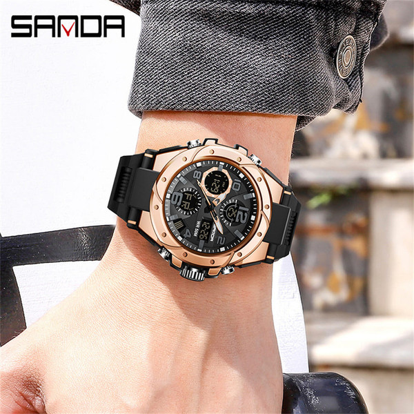 SANDA Men Sports Quartz Wrist Watch Fashion Luxury S Shockproof 50m Waterproof Luminous Alarm Watch K484-PEL_0MHYI0O0