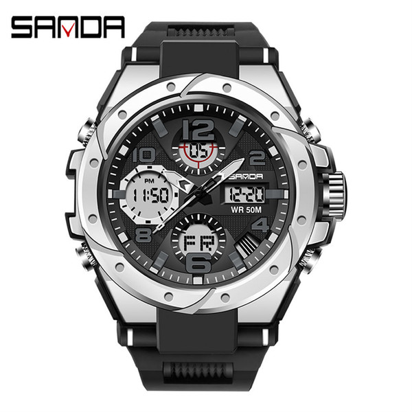 SANDA Men Sports Quartz Wrist Watch Fashion Luxury S Shockproof 50m Waterproof Luminous Alarm Watch K484-PEL_0MHYI0O0